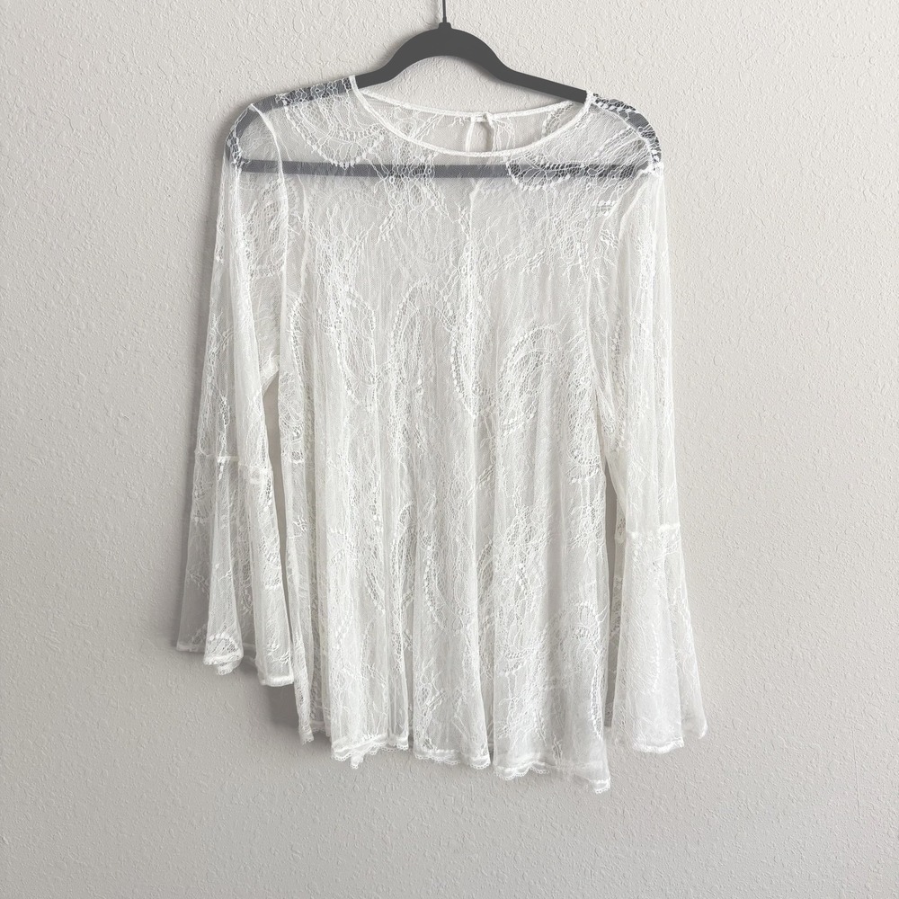 Modern Move Top Womens Size Large Lace Sheer Boho Festival Hippie Flare‎ Sleeves